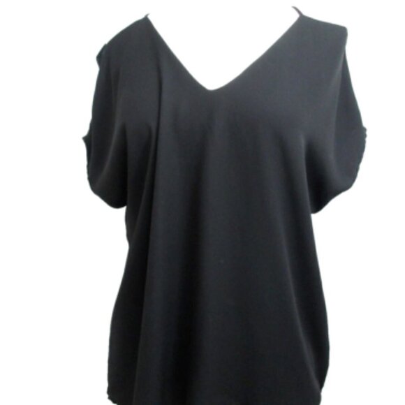 Shine Star Blouse Top Women Size L Black Cold Shoulder Sleeve Pullover Polyester - Picture 1 of 12